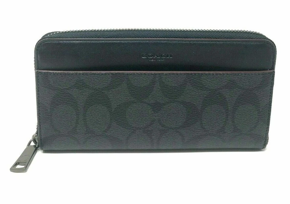 Juego de regalo billetera acordeón Coach en caja en lona exclusiva negra sangre de buey F41345 Foto 2 de 4