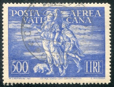 1949 Vatican PA Tobia 500 lire spl used with cert. Cilia