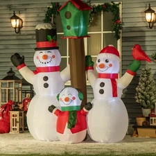7ft Inflatable Christmas Snowman Family w/ Bird and Birdhouse LED Display Lawn