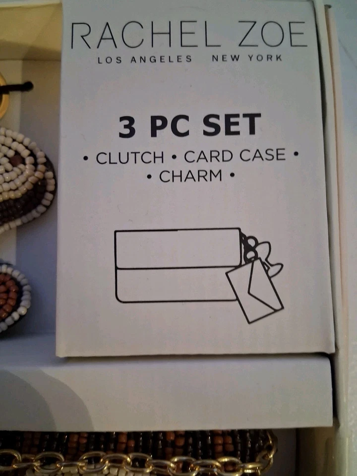 JUEGO DE 3 PIEZAS RACHEL ZOE CUENTAS RAYAS ESPRESSO MARTINI CLUTCH ESTUCHE PARA TARJETAS Y BOLSO ENCANTO Foto 4 de 4