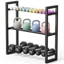 Pickpiff Adjustable 3-Tier Dumbbell Rack Metal Weight Storage Stand for Dumbb...