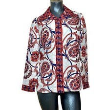 Vintage 1970s Paisley Pattern Collared Button Down Top Shirt Blouse