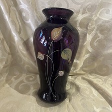 Fenton Purple Aubergine Vase 2955 JN 10  Hand Painted By M. Kibbe