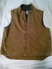 Carhartt Vest Brown Sherpa Lined Full Zip Duck Canvas Workwear V33 211 Large