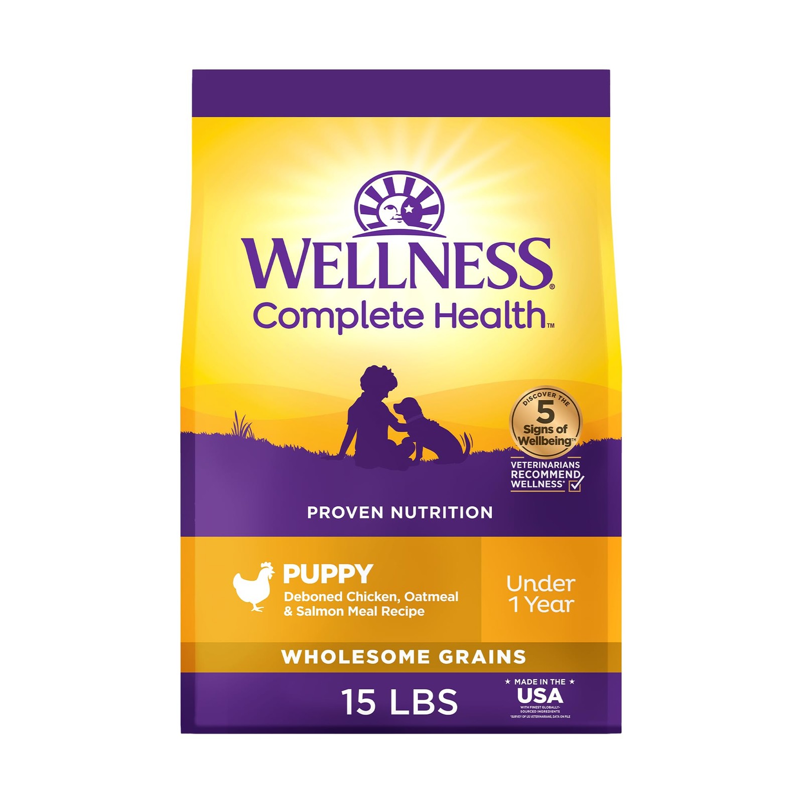 Wellness Complete Health Dry Puppy Food, Chicken, Salmon  Oatmeal, 15-Pound ...