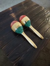 Vintage Maracas Set Of Two Tri-Color Percussion Shakers Rattles