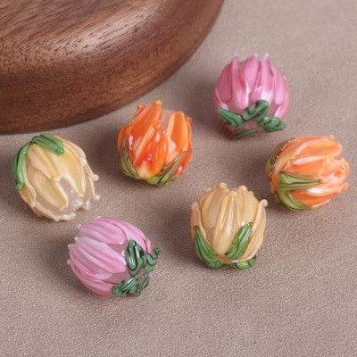 5 Stk Blütenknospe 12mm Handgemachte Lampwork Glas Lose Perlen Schmuckbasteln
