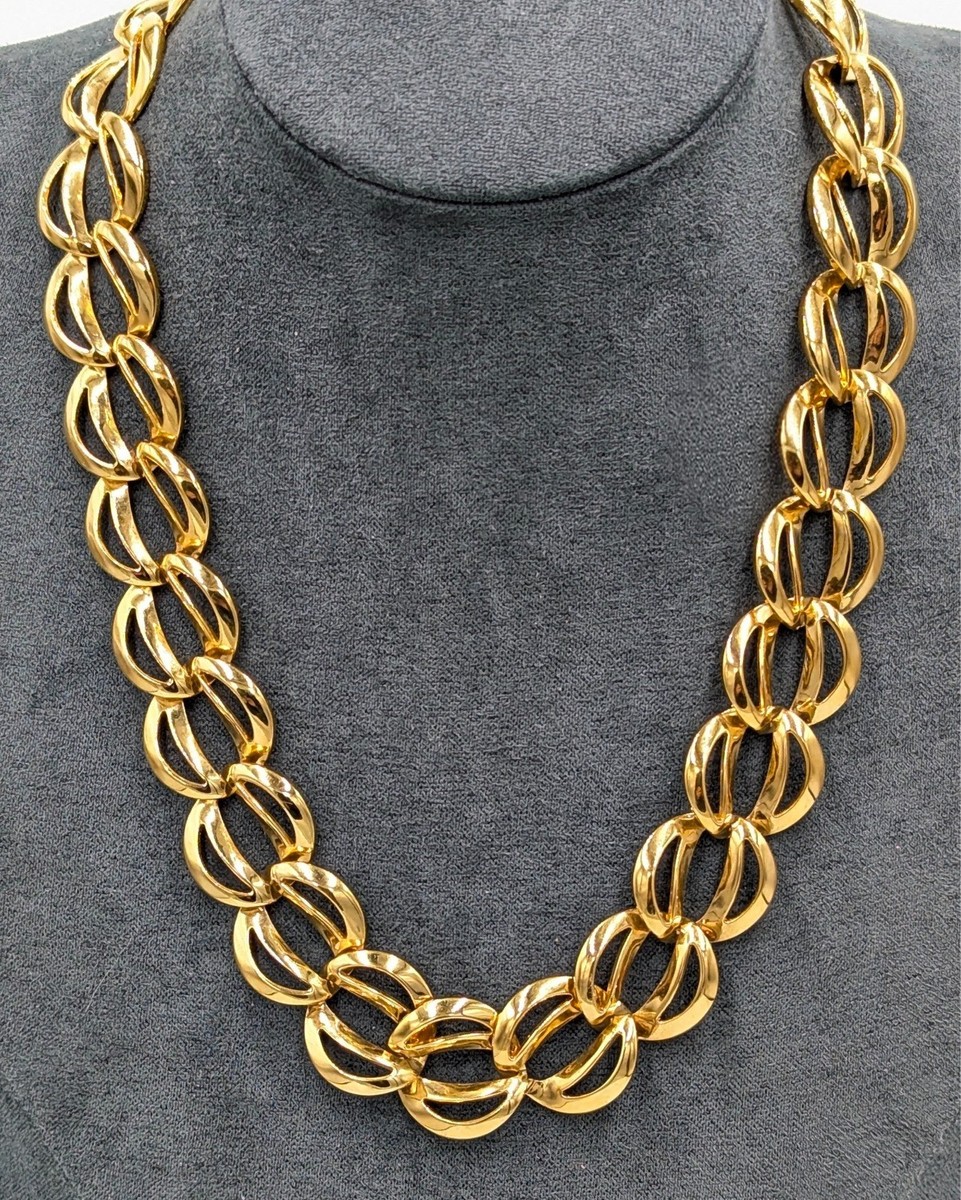 【希少】PRY 3way Plate Necklace limited gold Napier Necklace Gold Tone Vintage Fancy Link Chain 16