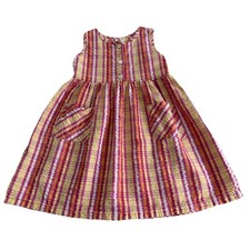 VTG Healthtex Dress Girls Pink Yellow Orange Plaid Seersucker 100 Cotton Sz 6