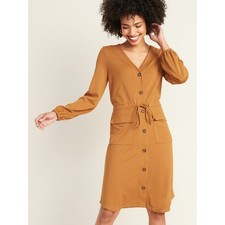 NWT Old Navy Waist Defined Ponte Knit Utility Dress Goldie Fawn Womens Size XS