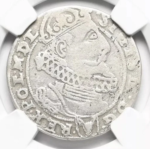 POLAND 1625 King Sigismund III, Silver 6 Groschen 6G Coin 1587-1632 AD, NGC Fine