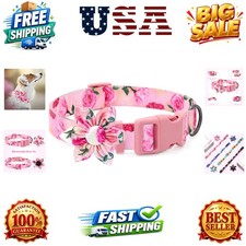 Pink Floral Dog Collar with Rose Flower Bow Tie for Girl Cats Puppy Dogs