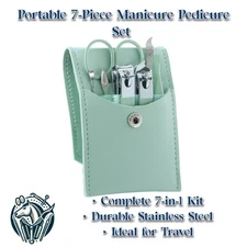 Portable 7-Piece Manicure Pedicure Set – Stainless Steel Nail Clippers, Scissors