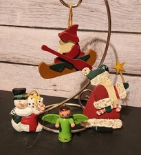 Lot Of 4 Assorted Christmas Ornaments. 3 Wooden,1 Resin.