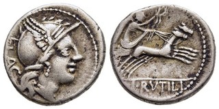 FITZ REPÚBLICA ROMANA RUTILIUS FLACCUS DENARIUS ROMA VICTORIA BIGA PLATA ±±QQ665