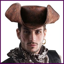 Faux Leather Pirate Hat - Brown Imitation of Old Colonial Style Tricorn