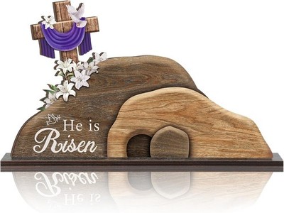 Yousoontic Empty Tomb Easter Scene and Cross Decoration He Is Risen Tabletop ...
