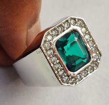 Green Emerald Gemstone Ring For Men's With 925 Sterling Silver Emerald Cut Ring