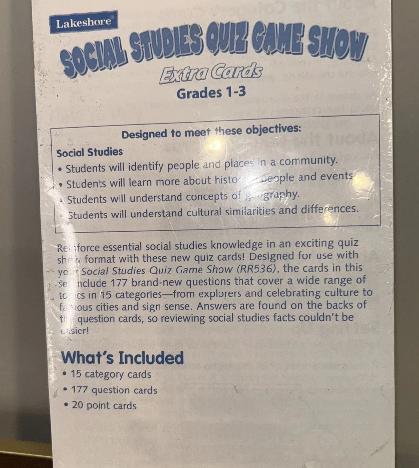 Lakeshore Social Studies Quiz Game Show Ages 6 And Up Grades 1-3.   New - Image 2 of 3