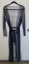 Davi & Dani Sheer Beaded Duster w/ Faux Pearl & Faceted Rhinestone-Like Beads.