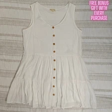 Indigo Rose White Button Front Tiered Dress Women's Size L Used-Perfect