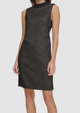 Tommy Hilfiger Women Black Sparkle-Stretch Sheath Mock-Neck Dress Size 6
