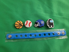 Kid Silicone Charm Bracelet w/4 Charms Cute Sports Fun Gift Clogs Accessory