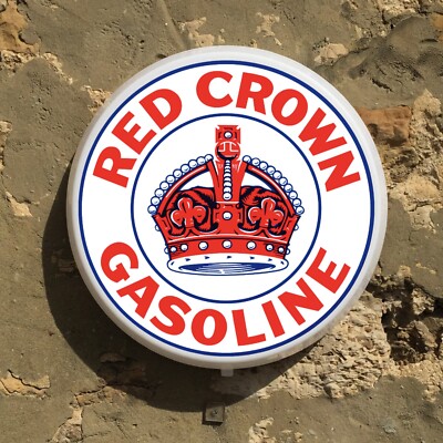 ROTE KRONE BENZIN LED SCHILD WANDMONTAGE LEUCHTKASTEN GARAGE OLDTIMER GAS UND ÖL