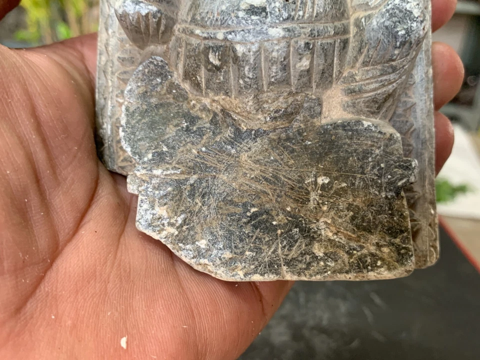 Antigua escultura de estatua de ídolo de oración hindú Ganesha de dios de mármol tallado a mano Foto 4 de 4