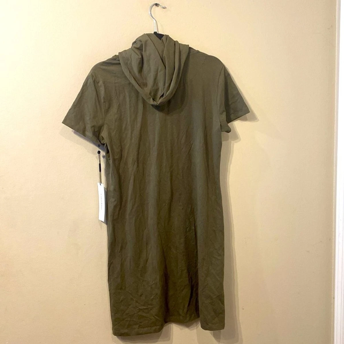 Green Calvin Klein Hoodie Dress Short Sleeve Gold Glitter Logo sz L Large New