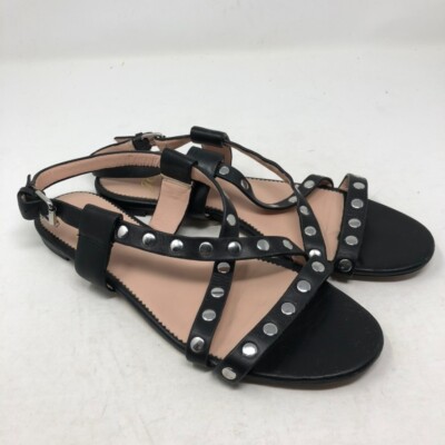 J Crew Sandals Womens Black Leather Silver Studded Heel