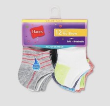 Hanes 12 Pairs No Show Socks size M Shoe Size 10.5-4 Moisturize Wicking NEW