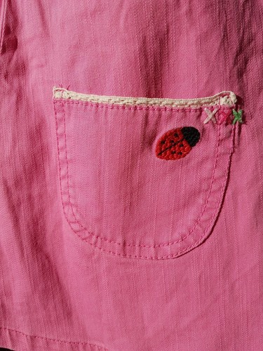 H&M Kleid Latzkleid Latzrock Tunika Jeans Rosa Gr 86 mit Fliegenpilz Marienkäfer - Bild 6 von 8