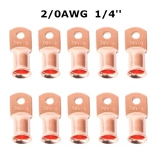 10x Copper 2/0 Ga AWG 1/4" Lug Ring Crimp Solder Terminals Power Or Ground Wire