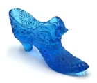 Vintage Olde Virginia Blue Glass Slipper Shoe Button and Daisy Pattern 5.5"