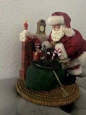 7" tall Santa Claus Christmas Sculpture, Santa by Fireplace Tree with Presents