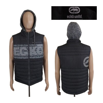 Ecko Unltd Rawthentic Hoodie Puffer Vest Gray Sleeveless Jacket Small