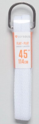 SofSole Flat Shoe Laces, 45'', White, #84732, 100% Polyester