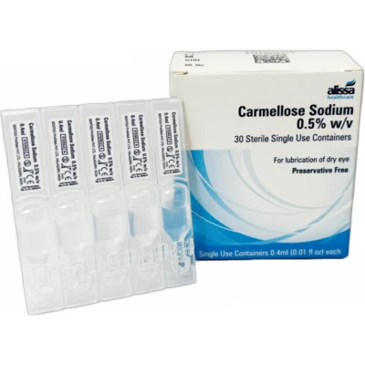 ALISSA Carmellose Sodium Eye Drops 0.5% Lubricant 30 x 0.4ml Sterile Vials for Dry Eye