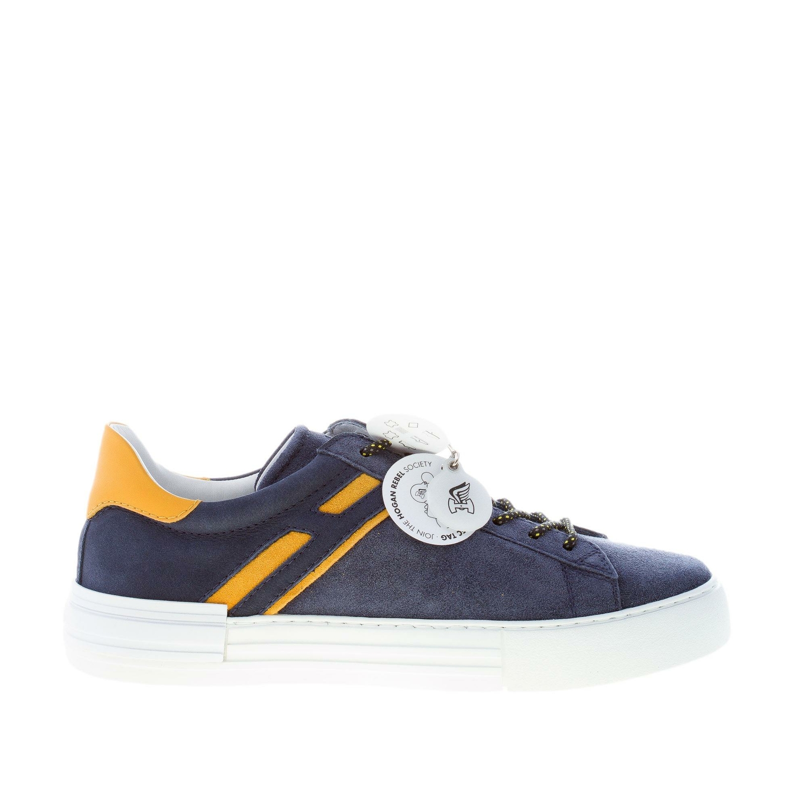 Кроссовки HOGAN scarpe uomo Rebel H526 в камуфляжной расцветке blu e giallo HXM5260CW00PFX638U