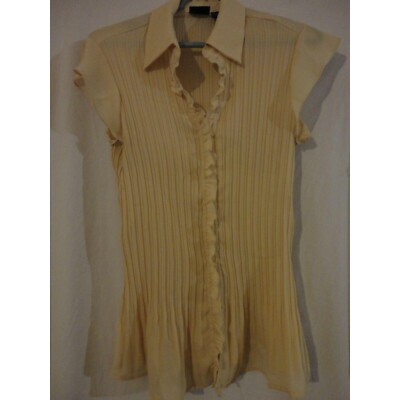 Tailor by B. Moss Sz M Sheer Beige Blouse top cap sleeves button front