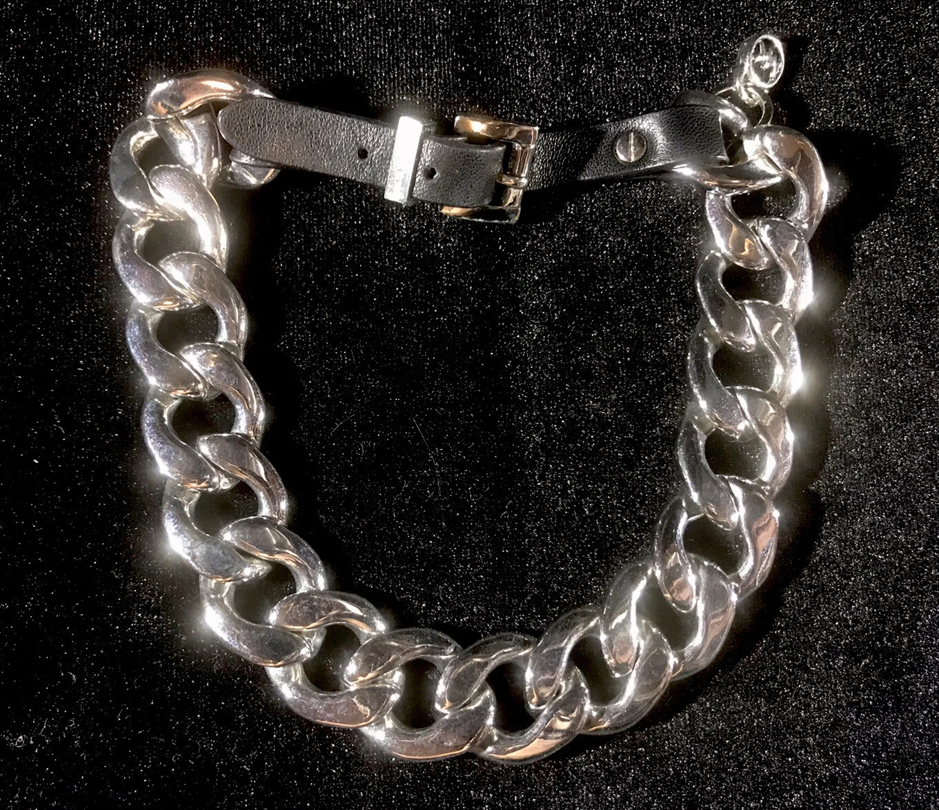 BRACCIALE O COLLANA MICHAEL KORS ARGENTO CATENA MAGLIA PELLE CON FIBBIA RARA