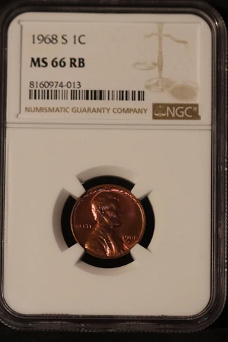1968 S LINCOLN MEMORIAL CENT NGC MS66 RB #013
