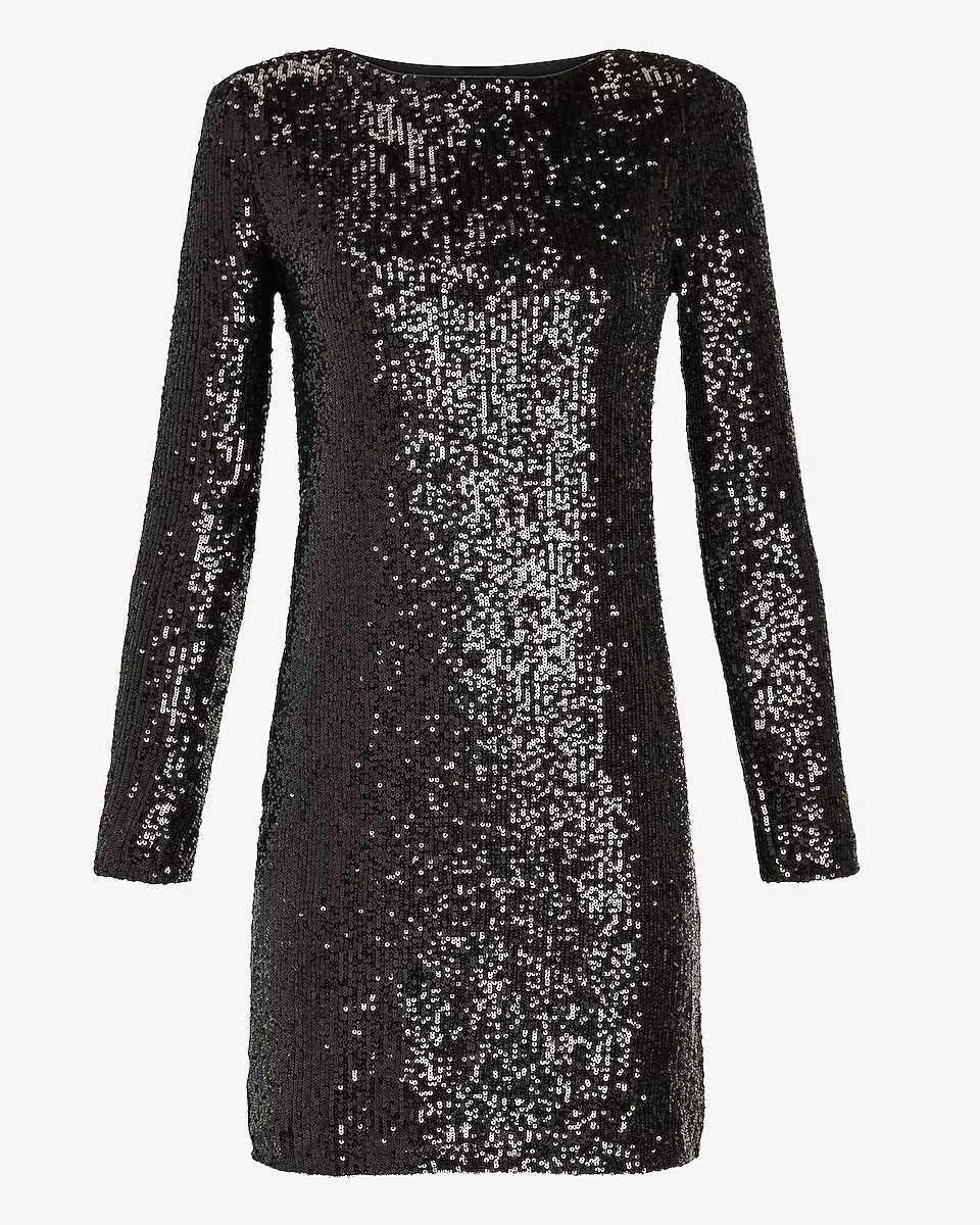 Long sleeve black sequin dress deals