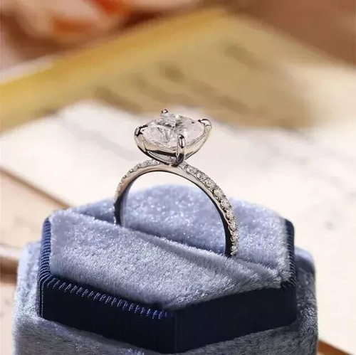1.50 CT Cushion Cut Moissanite Solitaire Engagement Rings 14K White Gold Plated - Picture 3 of 6