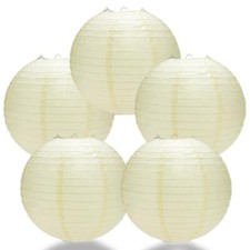  5-PACK 12" Ivory Round Paper Lantern, Even Ribbing, Hanging Decoration