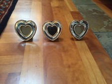 3 Heart Silvertone metal 2.75"x 2.75" Matching Picture Frames with beading