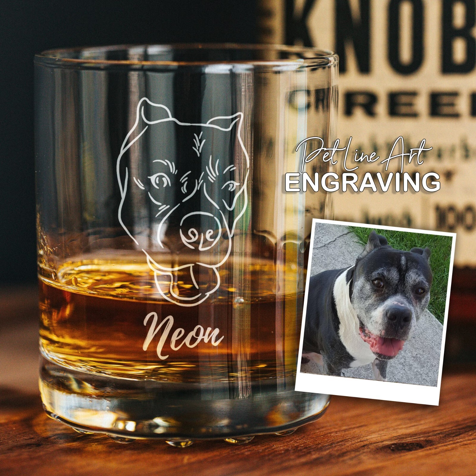Custom Pet Portrait, Custom Pet Line Art, Personalized Engraved Whiskey Glass