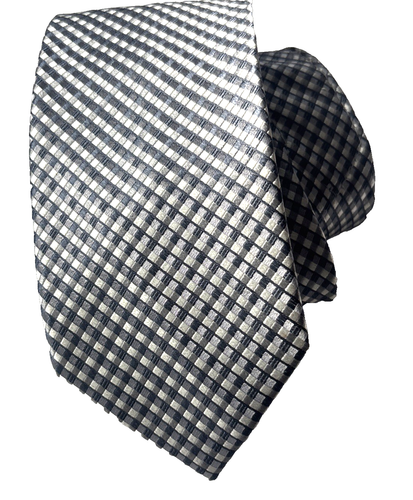 Haines & Bonner of London Men's Tie 100% Silk Silver & Gray squares Plaid 59x3.5