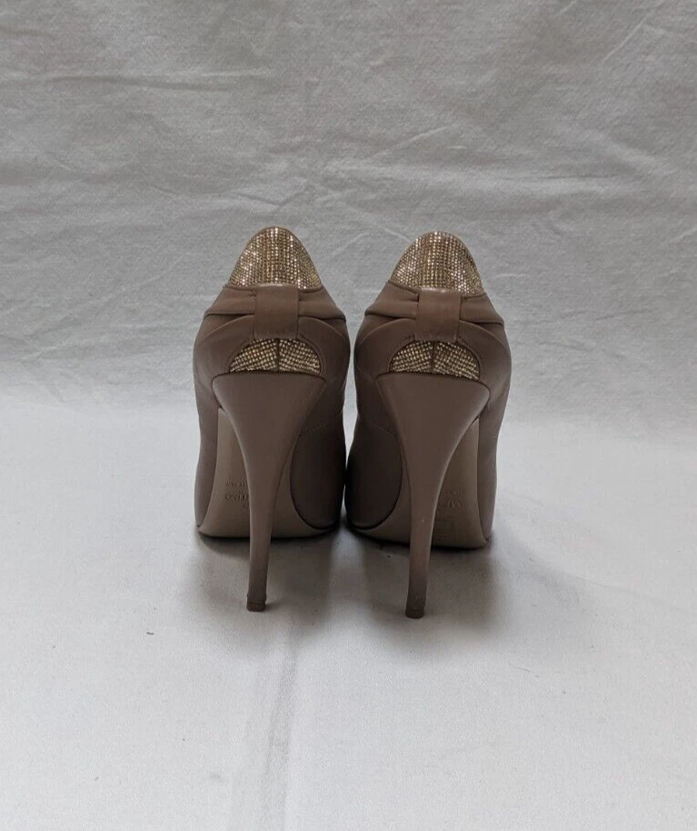 Décolleté Valentino tacco beige viuve in pelle impreziosita plateau taglia 38 US 8